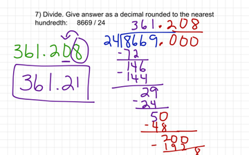 7) Divide Whole Numbers. Give answer as a decimal rounded to the ...