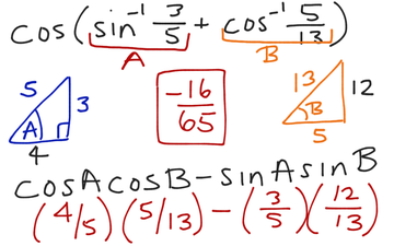 arcsin 3 5 arccos 12 13 arcsin 56 65